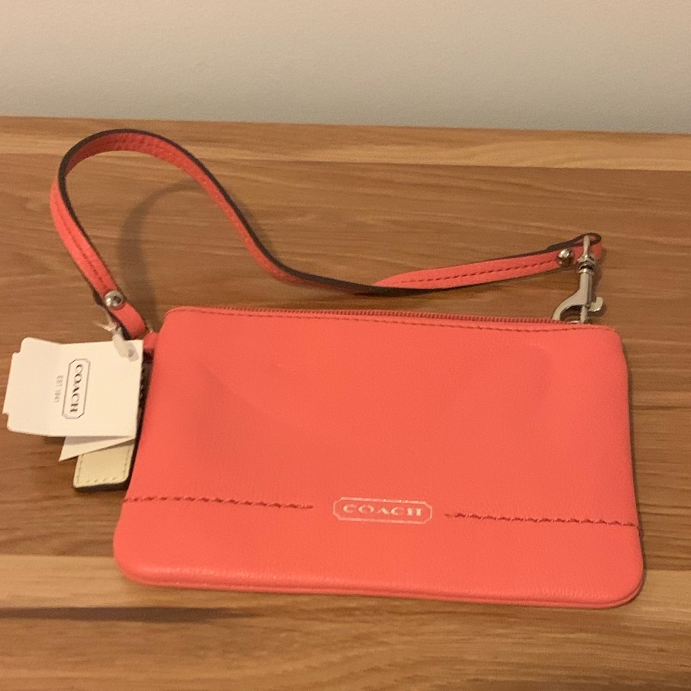COACH Salmon Leather Wristlet Wallet